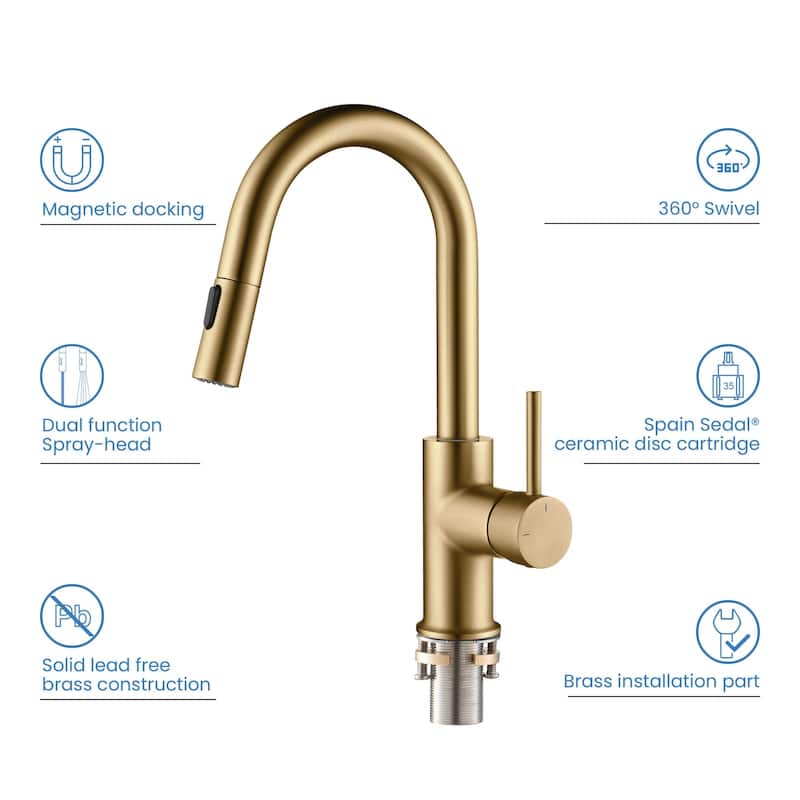 Single-Hole Pull-Down Kitchen Faucet with Sprayer and Magnetic Docking