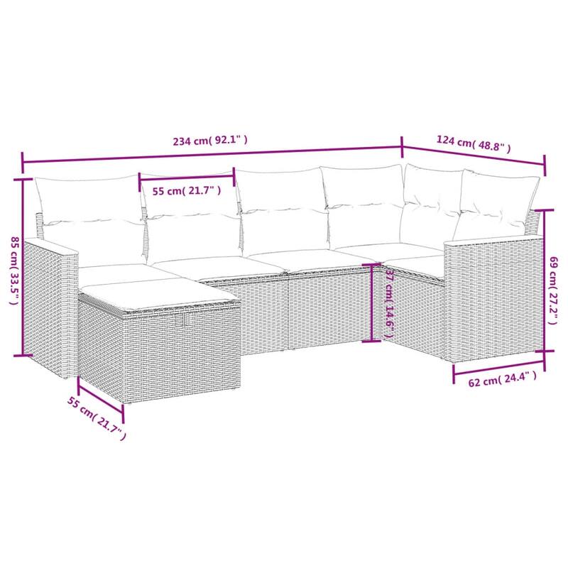 vidaXL Patio Sofa Set with Cushions Outdoor Conversation Furniture Poly Rattan