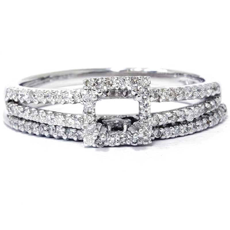 3/8CT Split Shank Princess Cut Halo Engagement Ring Set Setting White Gold