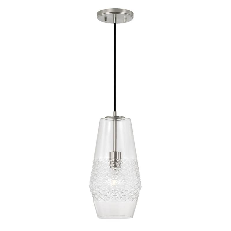 Dena 1-light Pendant w/ Diamond Embossed Glass & Black Braided Cord - Brushed Nickel