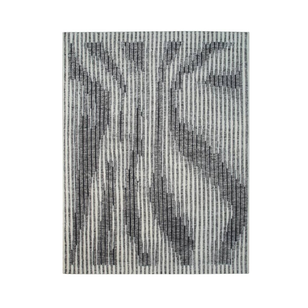 Hand-Knotted Wool Gray Multi-Colored Area Rug, 9' x 12', Elegant Soft Texture for Bedrooms or Living Room - L