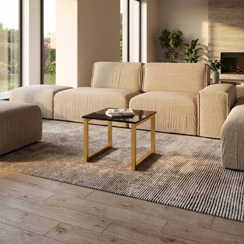 Meble Furniture Mawa 24-Inch Modern Square Coffee Table with High Gloss Top and Metal Sled Legs - Contemporary European Design