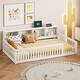 preview thumbnail 2 of 34, Wood Twin XL Size Floor Bed with Storage Cabinets and USB Ports, Solid Wood Bedframe w/Fence, No Box Spring Needed