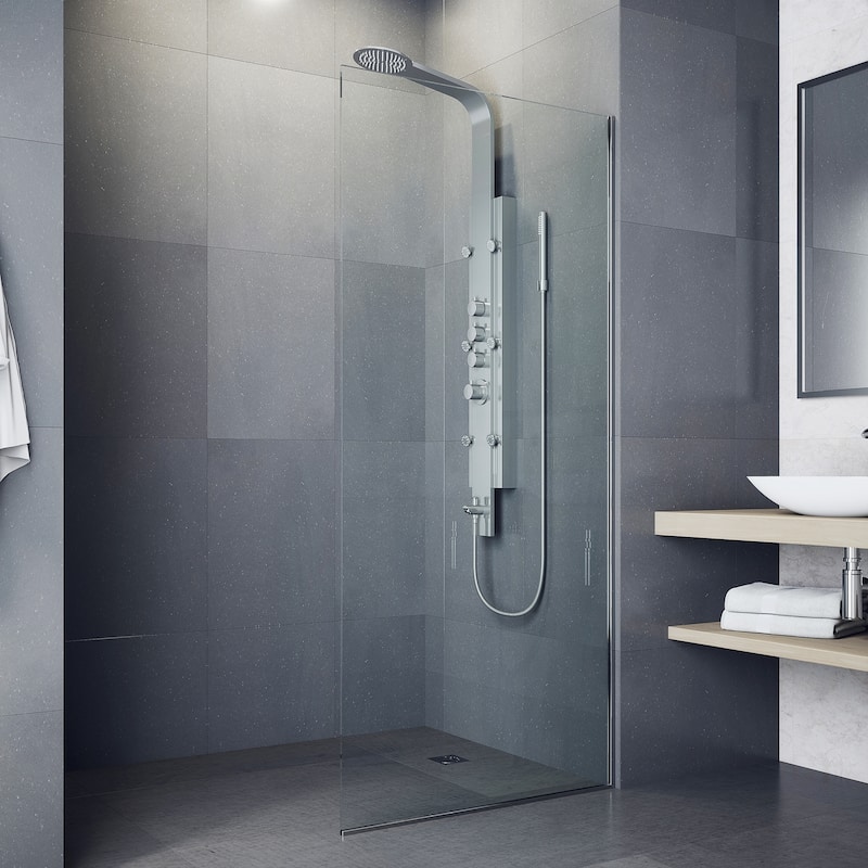 VIGO Mateo 60" H x 7" W 6-Jet Shower Panel with Fixed Rainhead in Stainless Steel