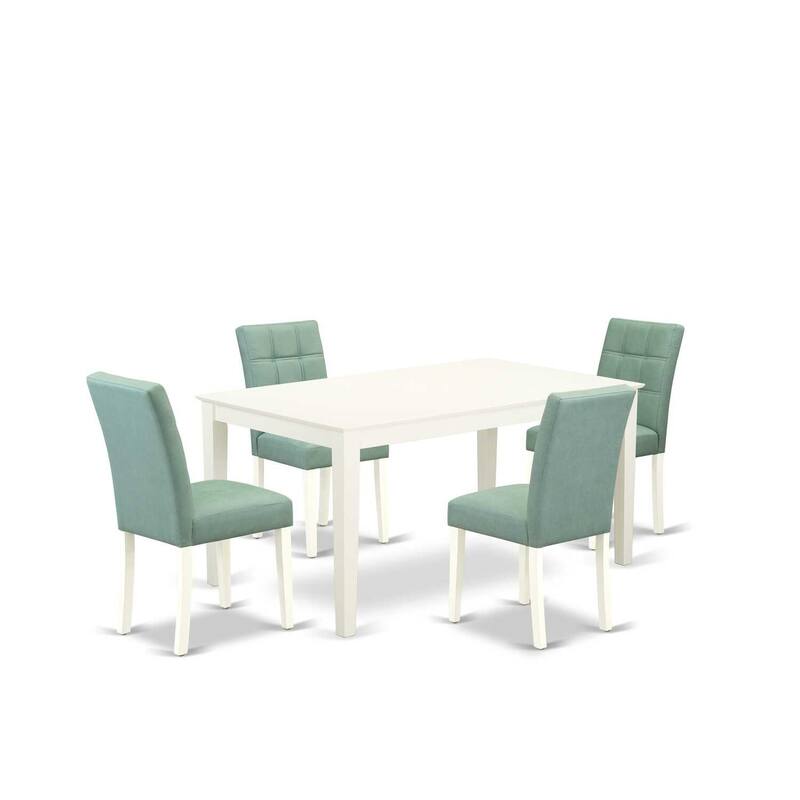 5-Piece Linen White Finish Solid Wood Top - Rectangular Dining Room Set - Seats 4