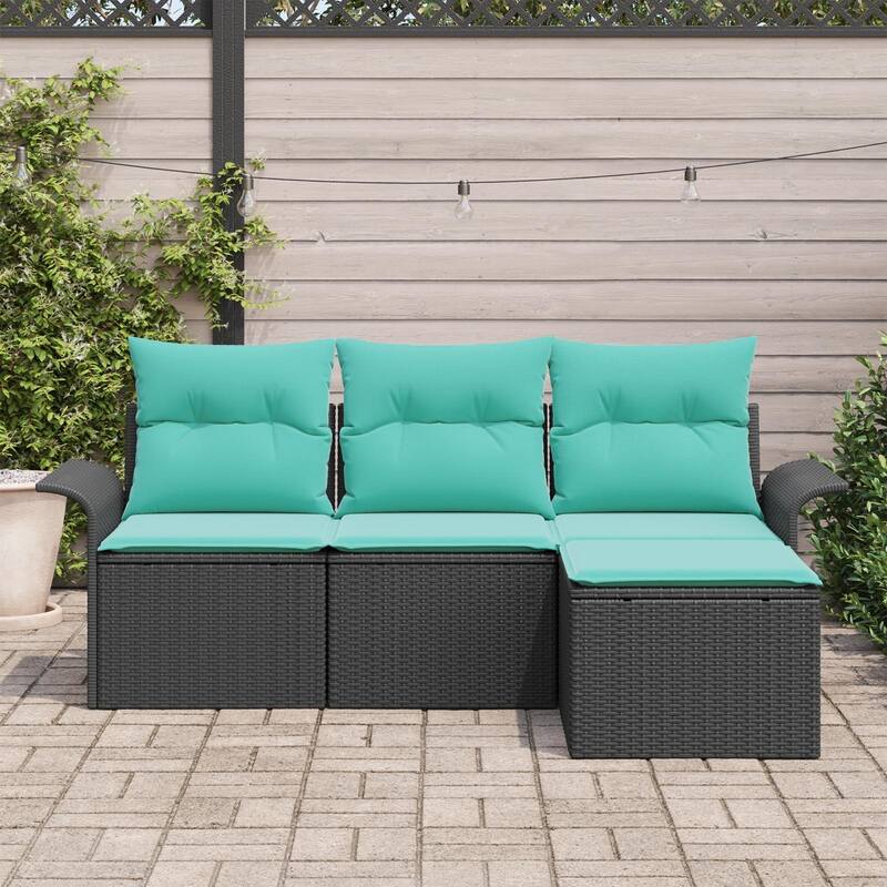 vidaXL 4 Garden Sofa Set with Cushions Black Poly Rattan - 77.2 x 46.1 x 27.2