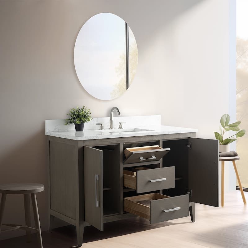 Vanity Art 48" Single Sink Bathroom Vanity Cabinet with Engineered Marble Countertop