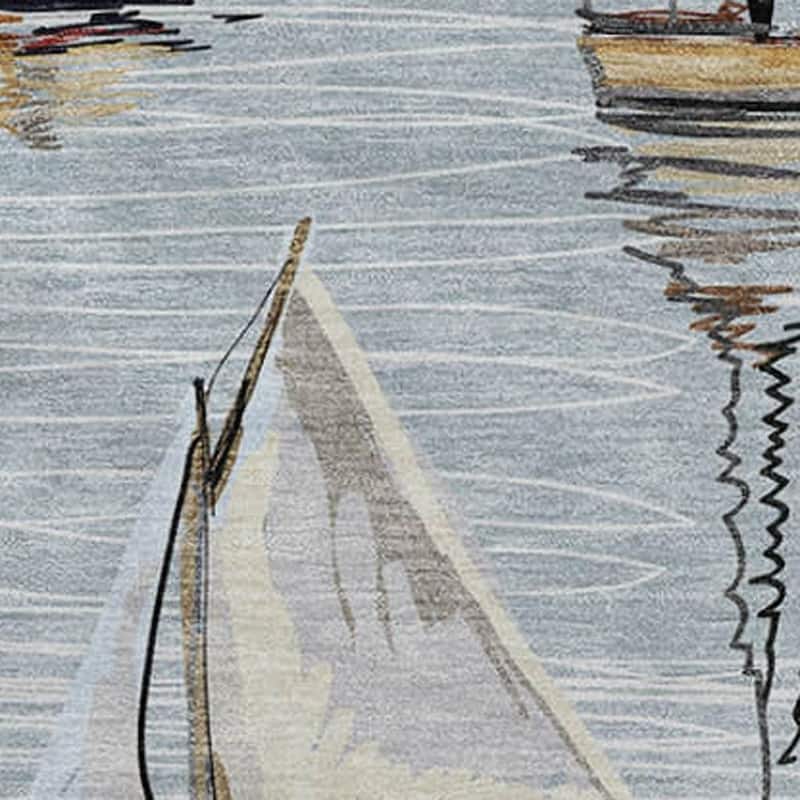 HomeRoots 50" X 70" Beige Ivory And Sky Blue Sailboat Microfiber Plush Throw Blanket