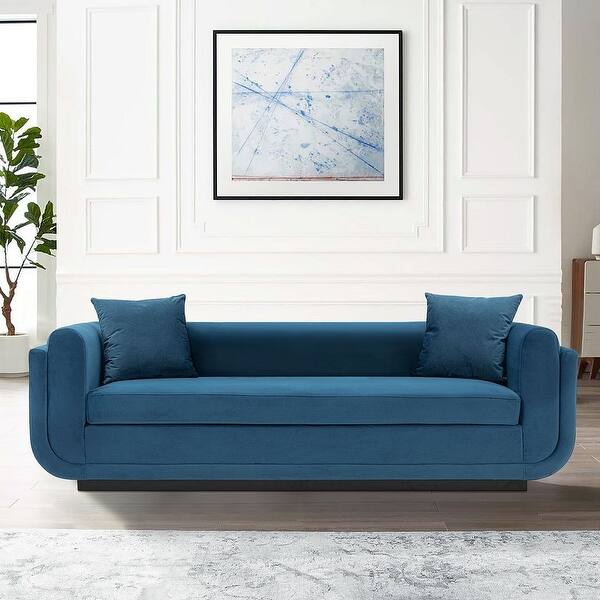 Manhattan Comfort Contemporary Edmonda Velvet Sofa with Pillows in Dark Grey