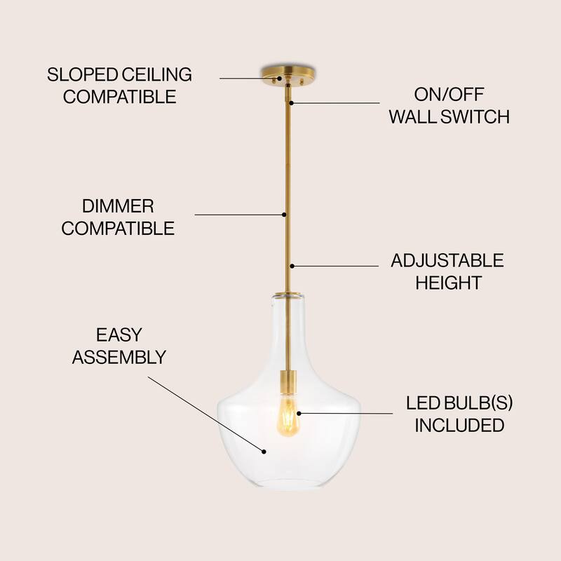 Bettina 1- Light Mid-Century Modern Iron/Glass LED Pendant, by JONATHAN Y