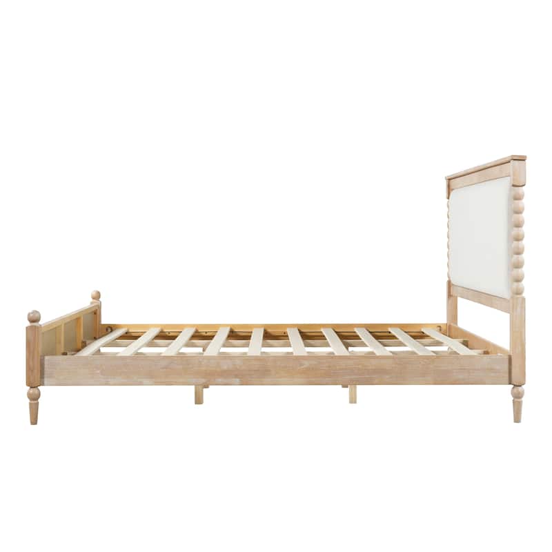 Christopher Knight Home - Traditional Wooden Platform Bed with Upholstered Headboard and Spindle Accent Design