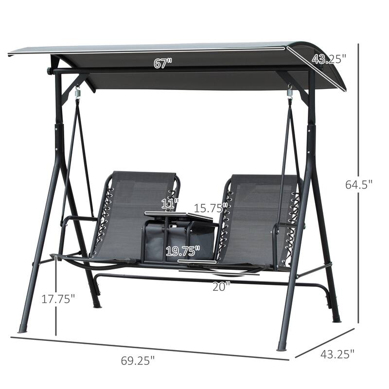 Steel 2-Seat Patio Swing with Table & Holders