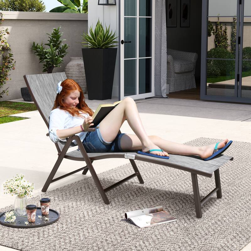 Outdoor Adjustable Aluminum Patio Folding Chaise Lounge Chair
