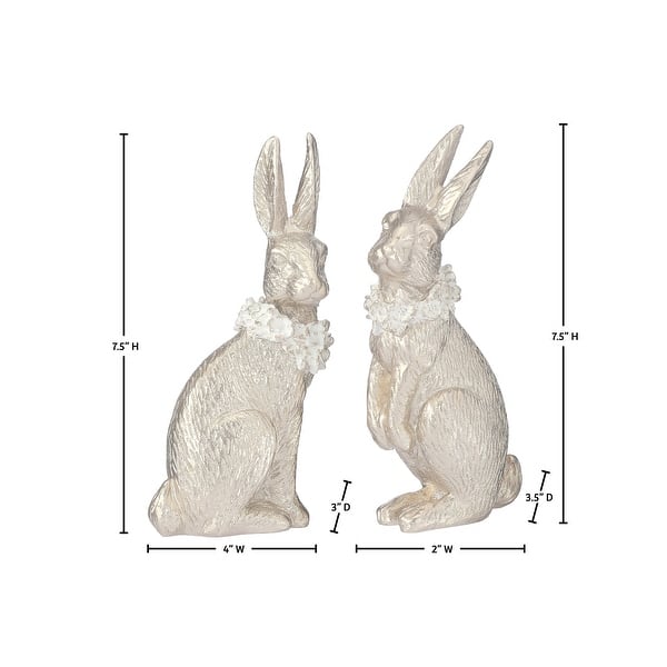7.5" Resin Bunny With Floral Collar Set of 2