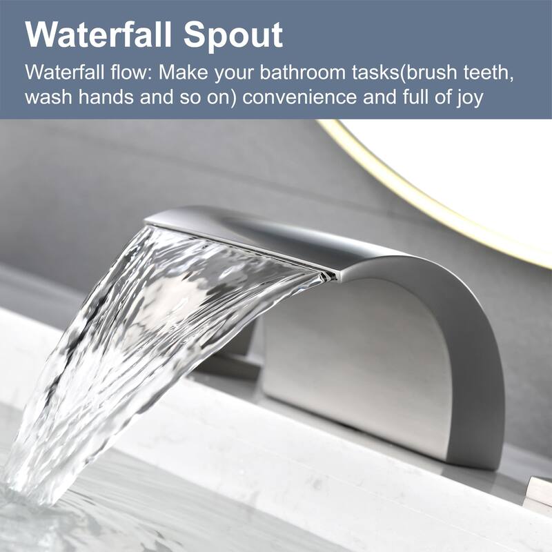 Widespread Bathroom Sink Faucet With Valve 8 Inch Waterfall Bathroom Faucets 3 Holes Modern Double Handle Basin Vanity Mixer Tap