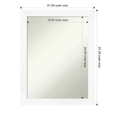 Non-Beveled Bathroom Wall Mirror - Cabinet White Narrow Frame