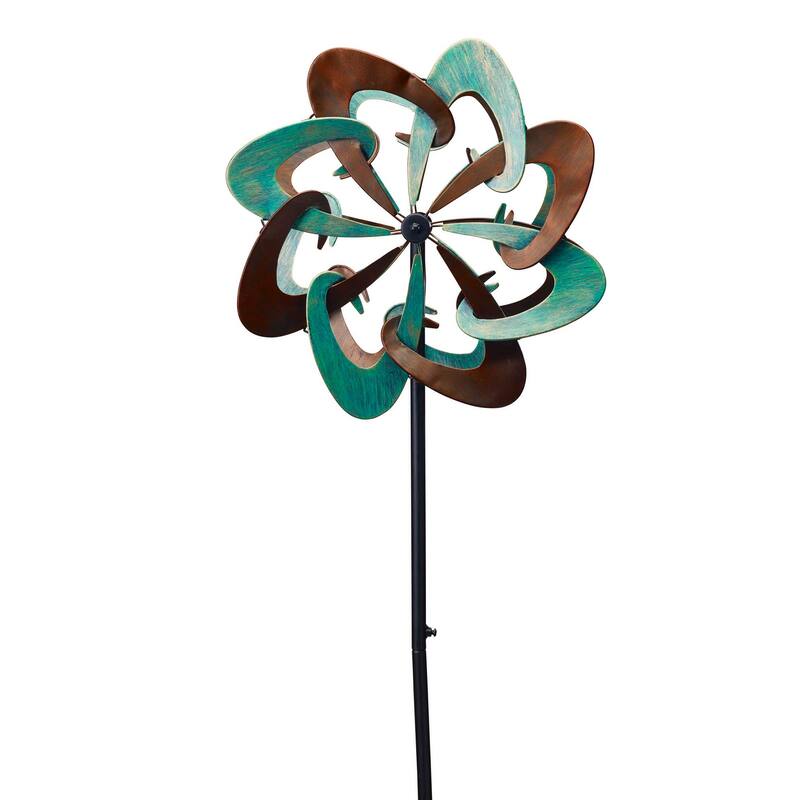 Southern Patio Pinwheel Wind Spinner Yard Stake - Teal/Copper