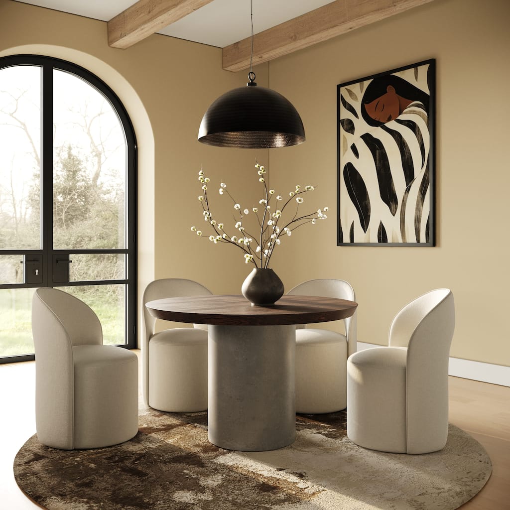 Modrest Renzo Modern Round Oak & Concrete Dining Table