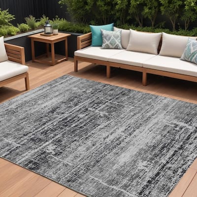HomeRoots Abstract Transitional Rectangle Outdoor Rug