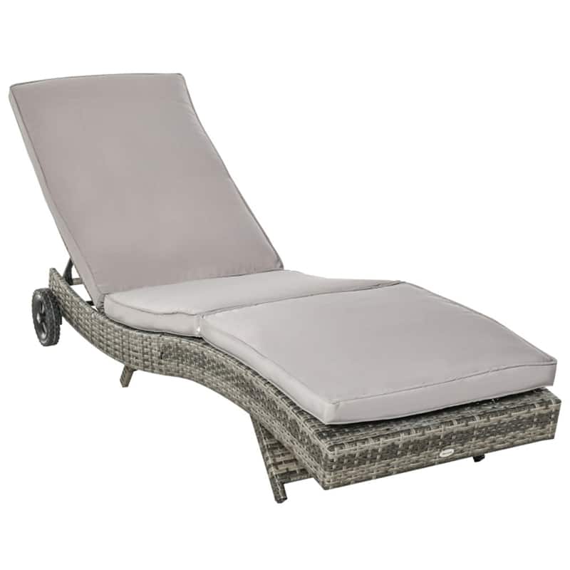5-Position Hand-Woven PE Rattan Reclining Lounger Chair with Cushioned Seat and Steel Frame - 81.5" W x 27.5" D x 27.5" H - Grey