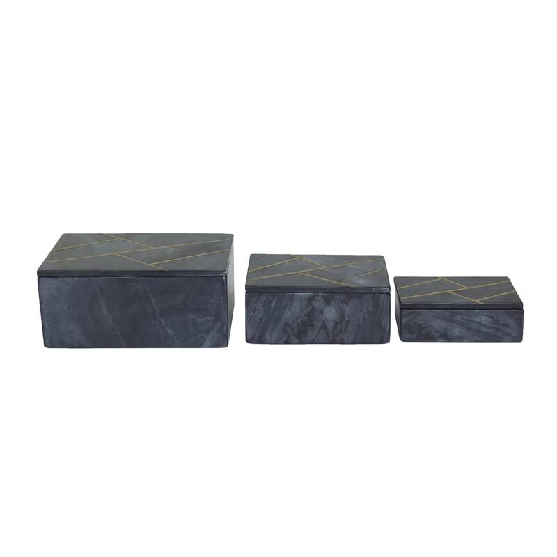 Marble Decorative Box with Gold Linear Lines - Set of 3 Black - CosmoLiving by Cosmopolitan
