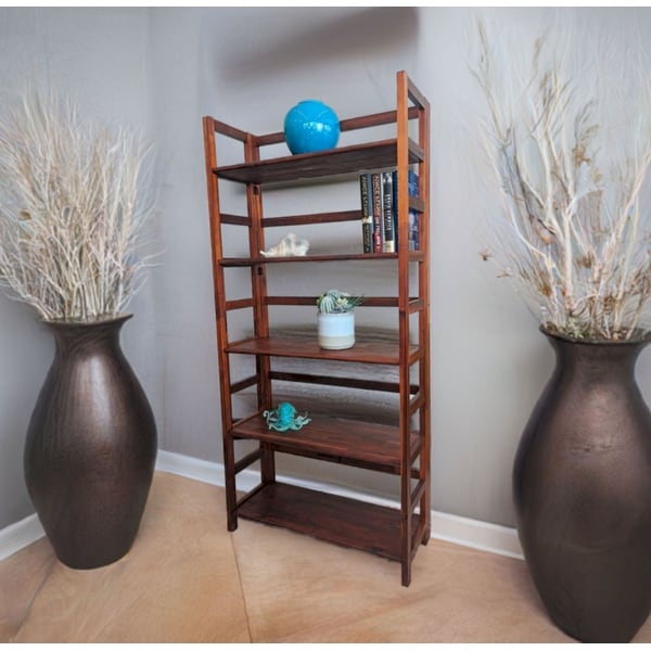 Solid Acacia 5 Tier Folding Bookcase - On Sale - Bed Bath