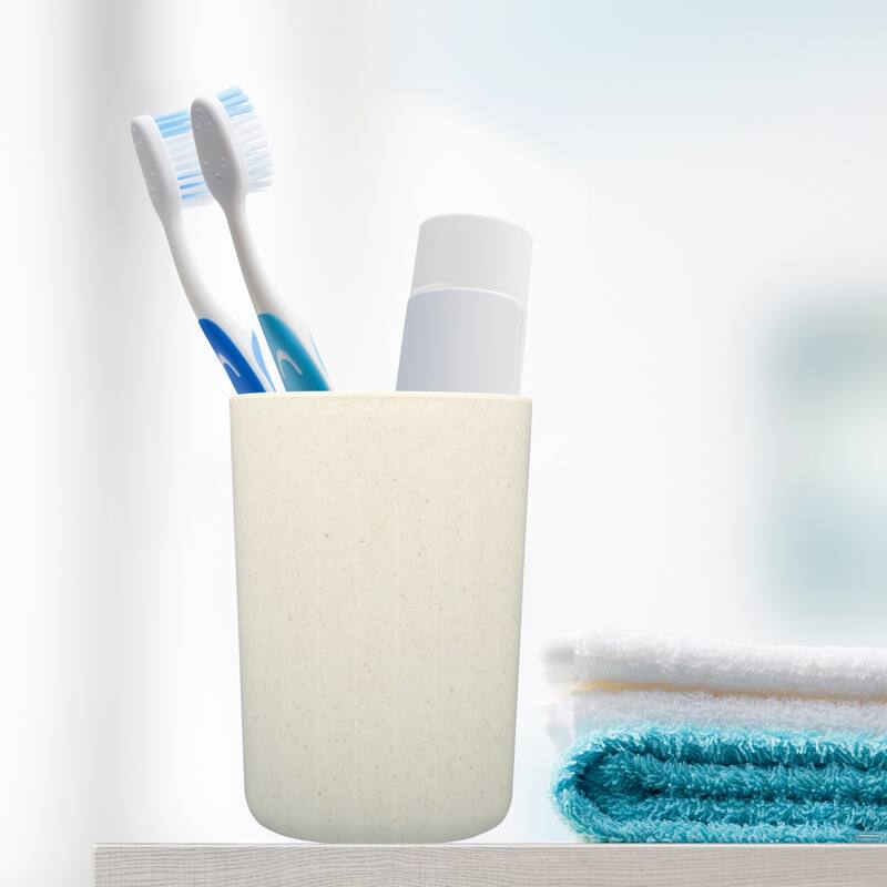 1Pc Bathroom Tumbler with Smooth Lines Wheat Straw Cup Orange 4.09"x2.80" - Beige