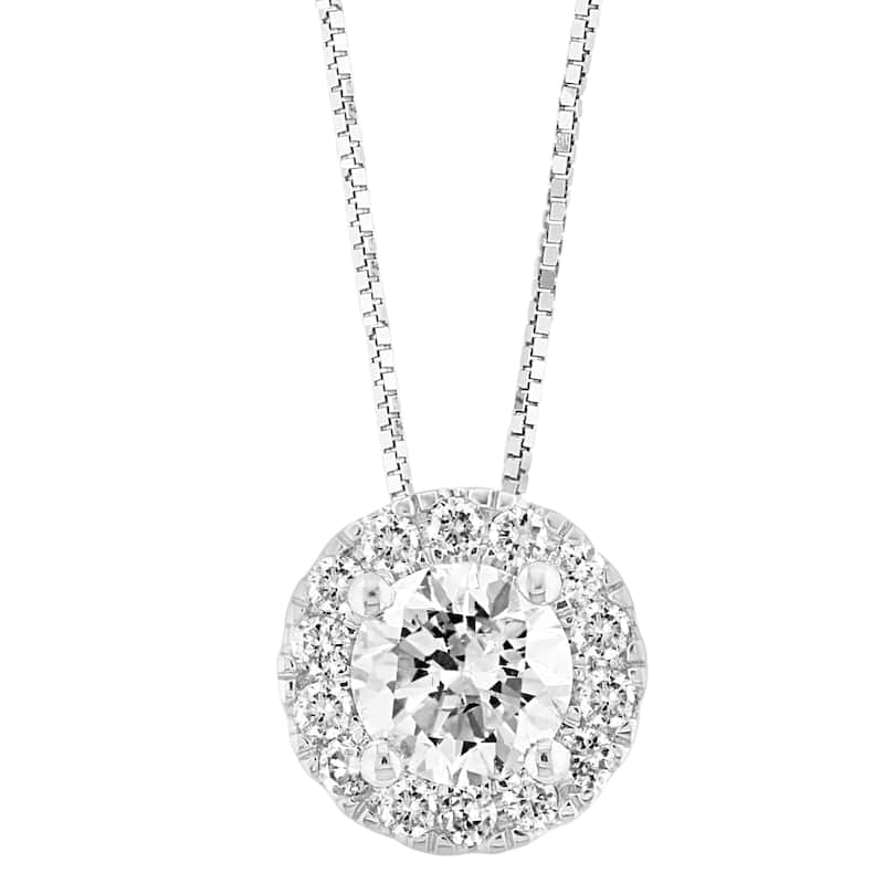 EFFY 14k White Gold Lab Grown Diamond Round Pendant Necklace