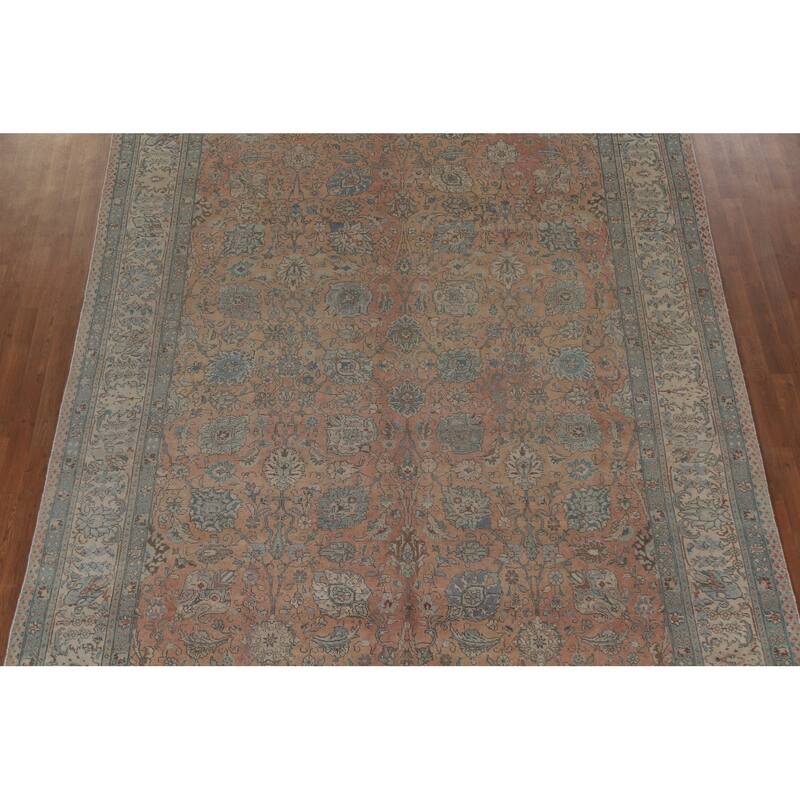 Hand Knotted Oriental 100% Wool Carpet Traditional All-Over Coral Tabriz Area Rug - 12' 4'' X 9' 1''