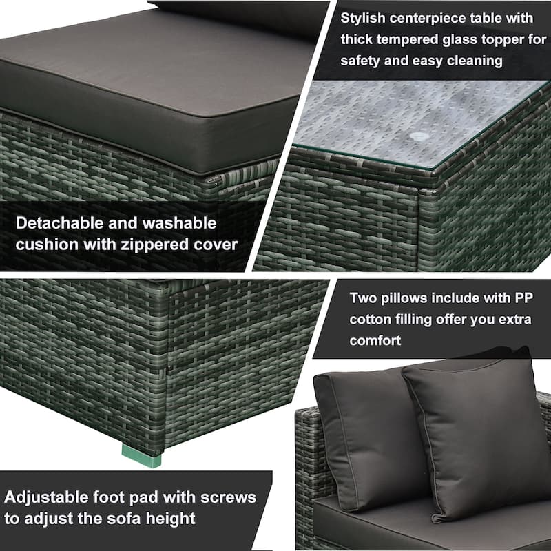 Outsunny 6-Piece Outdoor Patio Rattan Wicker Furniture Set with Comfortable Cotton Cushions, Removable Slip Covers