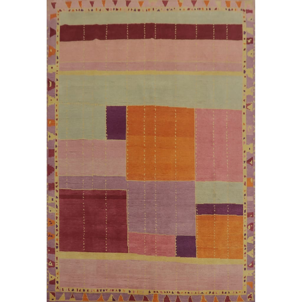 Geometric Gabbeh Vegetable Dye Area Rug Handmade Wool Carpet - 12' 9'' X 9' 0''