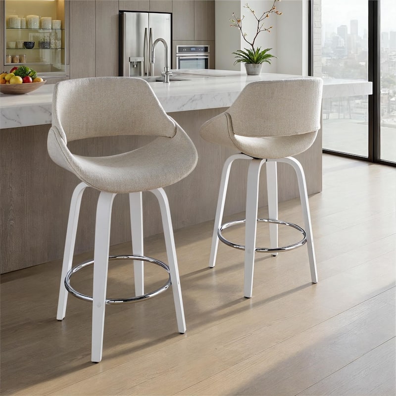 Fabrico 26" Fixed-Height Counter Stool - Set of 2 - Cream Fabric