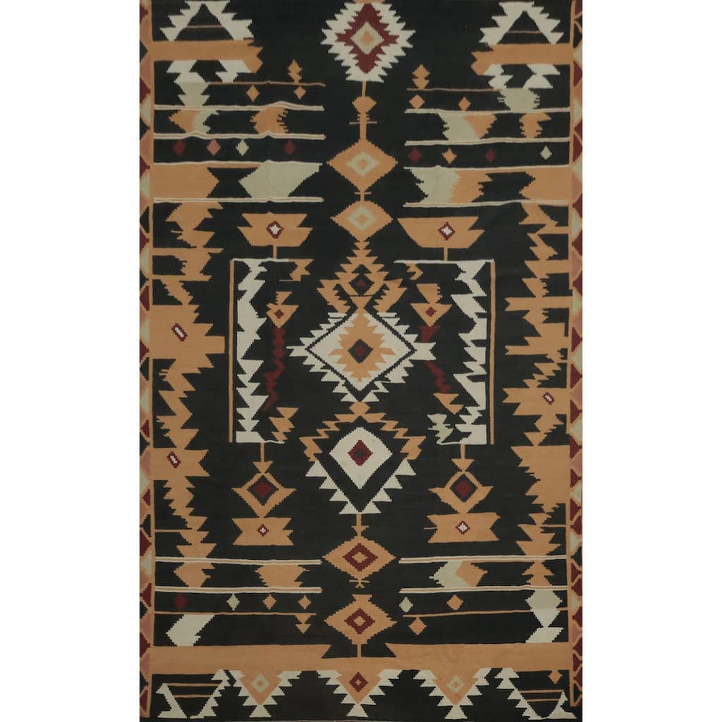 Hand Woven Oriental 100% Wool Carpet Southwestern Tribal Black Kilim Area Rug - 15' 3'' X 10' 0''