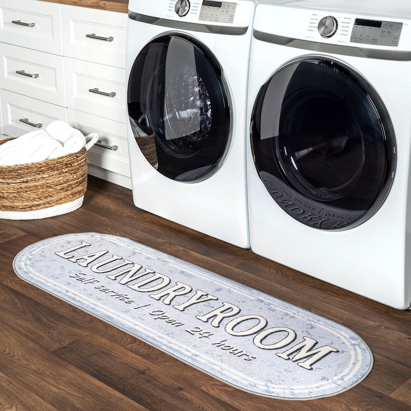 Nuloom Graphic Machine Washable Laundry Mat - 20" x 59" Oval - Light Blue - Oval