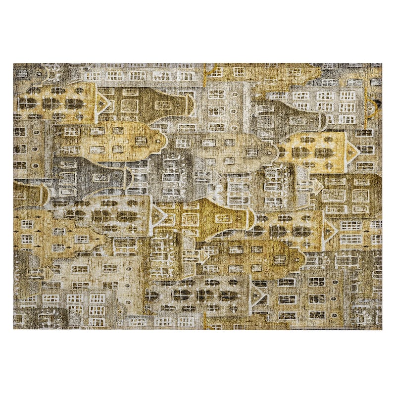Machine Washable Indoor/ Outdoor Chantille Modern City Rug