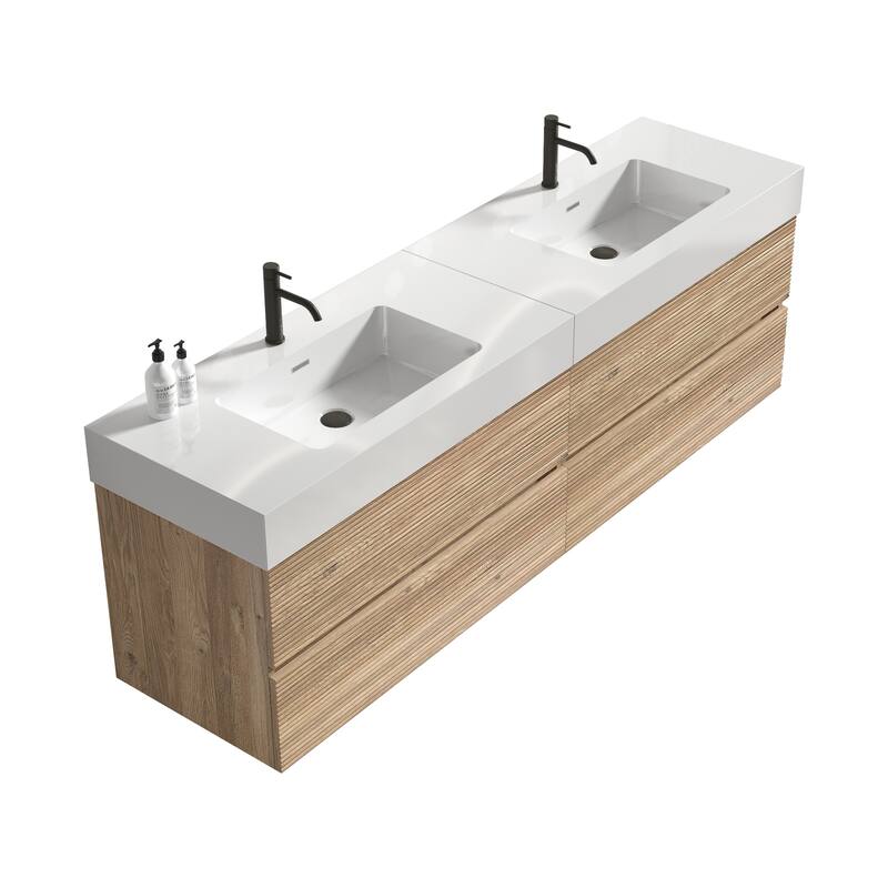 GDFStudio - Grace Wall-Mounted Bathroom Vanity with Engineered Quartz Sink & Soft Close Drawers, without Drainage and Faucet