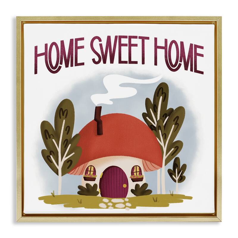 Stupell Sweet Home Mushroom Cottage Framed Floater Canvas Wall Art Design By Sarah Hickman - 25 x 25 - Gold