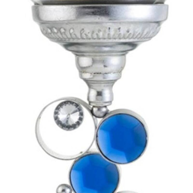 HomeRoots 18" Silver and Blue Faux Crystal Bling Hurricane Candle Holder - 8
