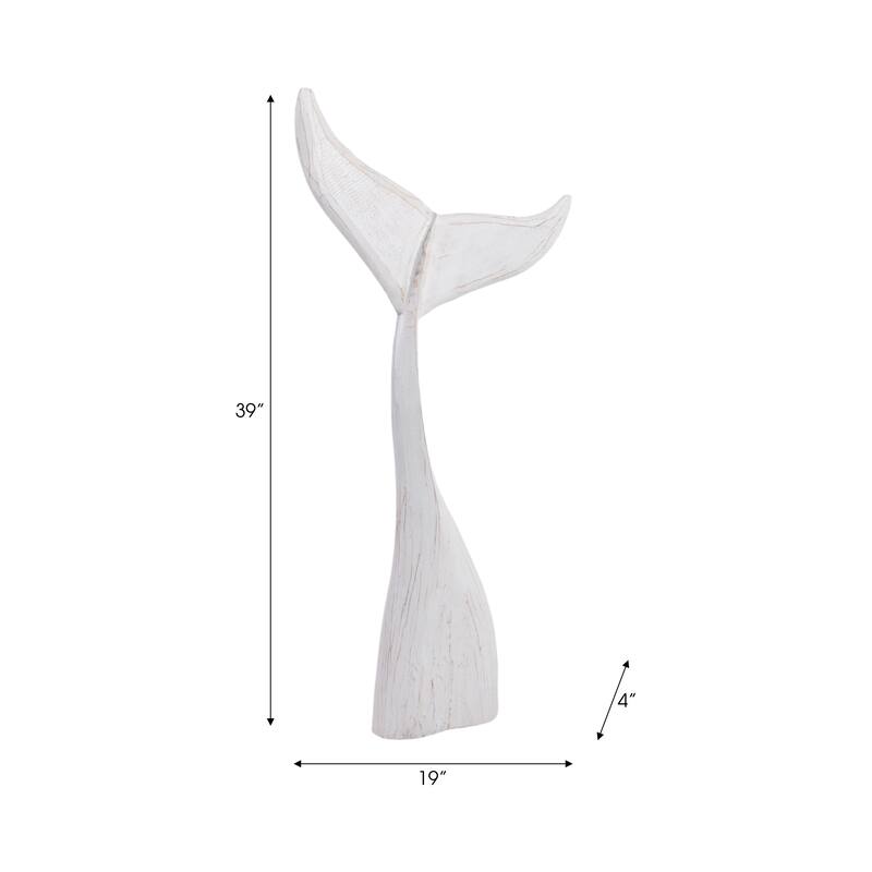Artistic Wood Whale Tail Figurine Sculpture Home Decor - White