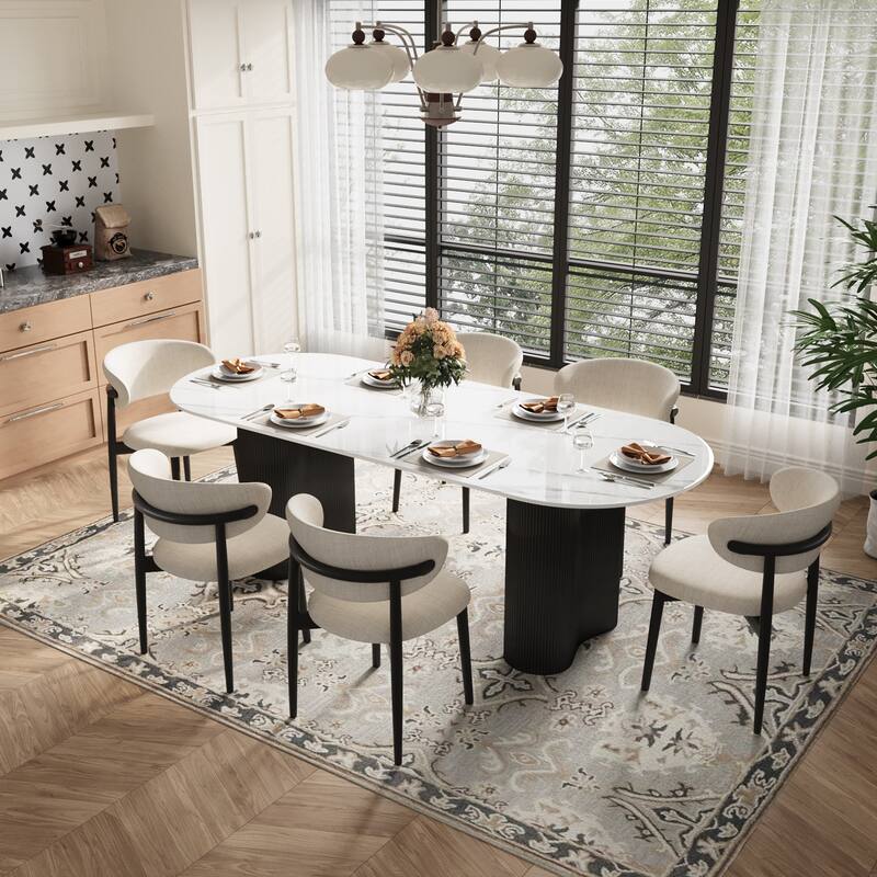 Mid-Century Dining Chair, Solid Wood Legs, Kitchen Chairs with Beige Cotton & Linen Fabric, Fully Assembled