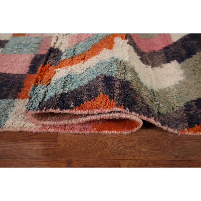 Multicolor Plush Moroccan Area Rug Handmade Geometric Wool Carpet - 7'10" x 10'7"