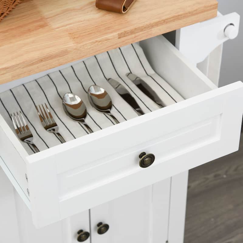 HOMCOM Rolling Kitchen Island Cart with Rubber Wood Top, Spice Rack, Towel Rack & Drawers for Dining Room