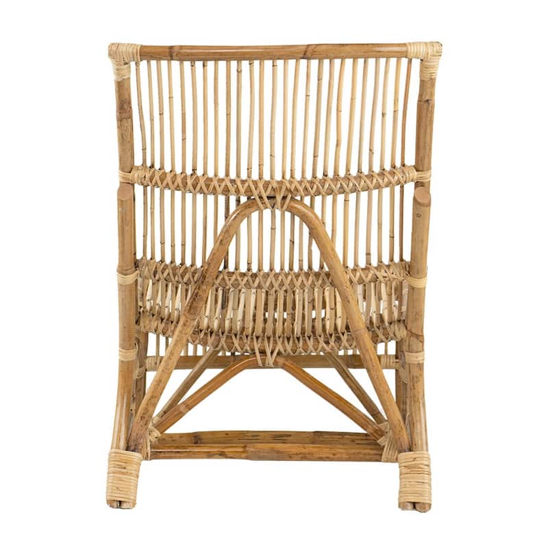 35 Inch Retro Style Rattan Lounge Chair, Slatted Support, Natural Brown