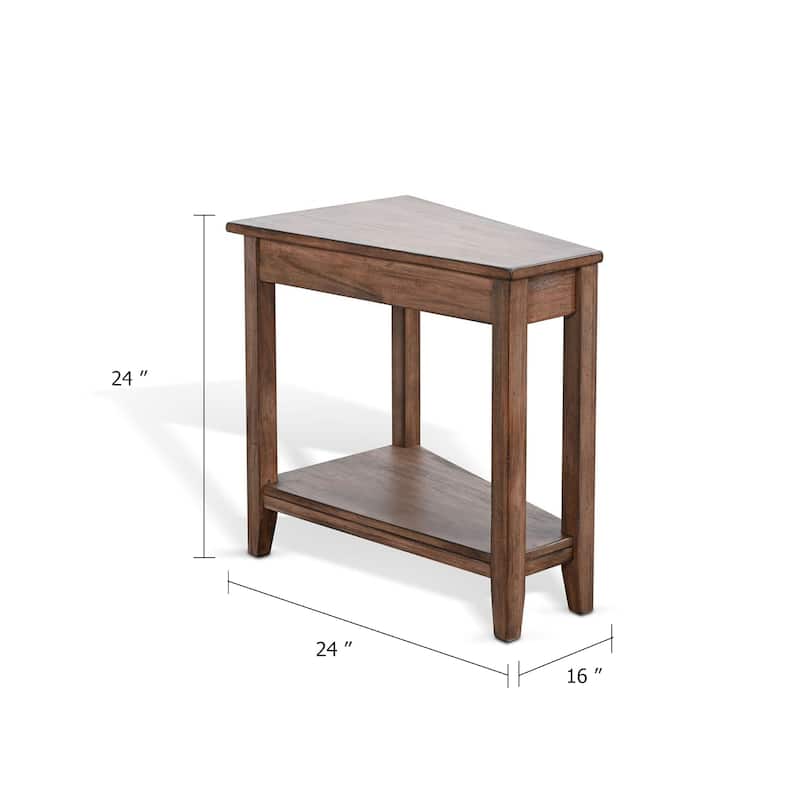 Yael Side End Table, 24 Inch Wedge Top with Open Shelf, Natural Brown