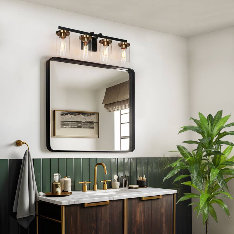 Modern 2/3/4-Light Black Gold Bathroom Vanity Lights with Cylinder Glass
