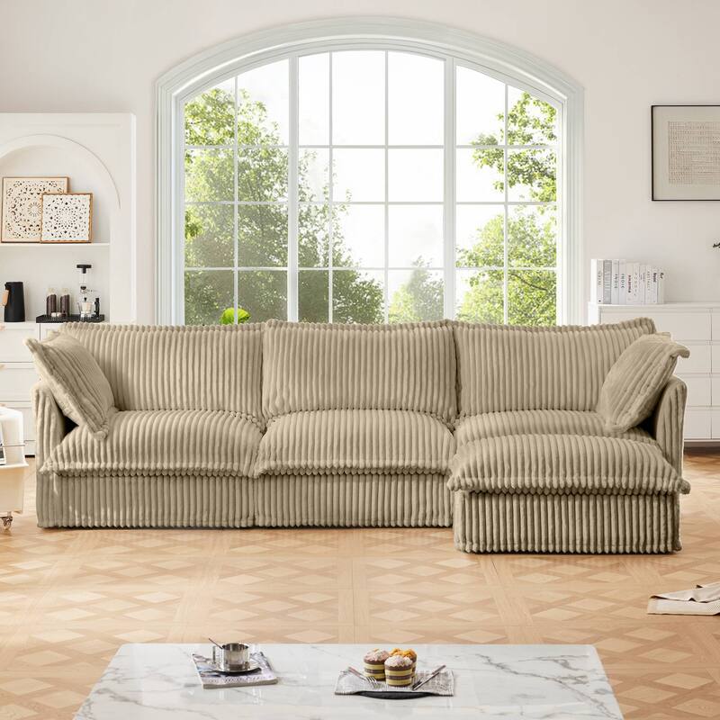 Modern 3 Seater Upholstered Sofa with 1 Ottoman and 2 Pillows