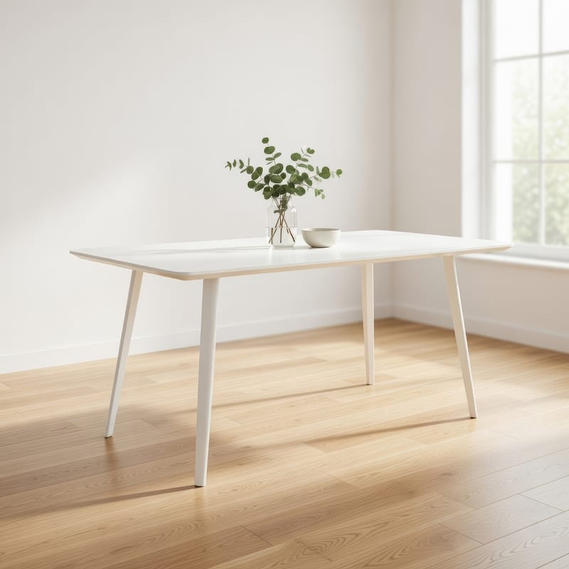 Hle 71 Inch Dining Table, 6 Seater Rectangular Tabletop, White Lacquer