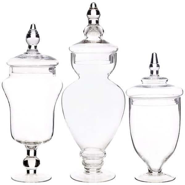 Mantello Clear Apothecary Jars With Lids Decorative Glass Candy Jar  Containers - Set of 3