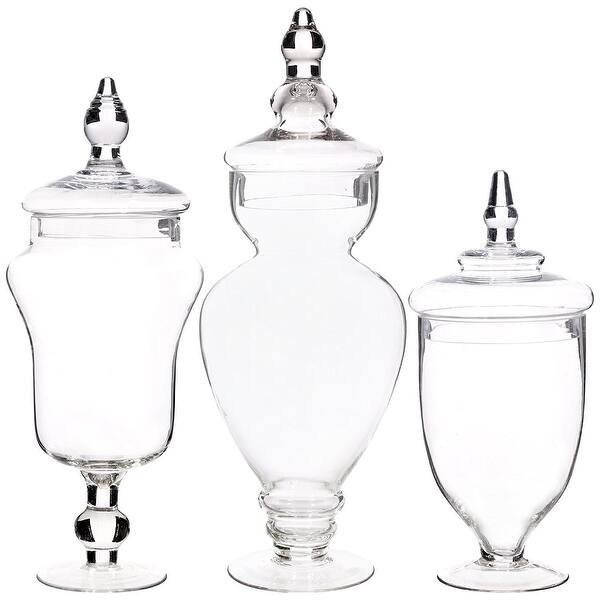 Palais Glassware Clear Glass Apothecary Jars, Wedding Candy Buffet Containers, Large, Clear, Set of 3