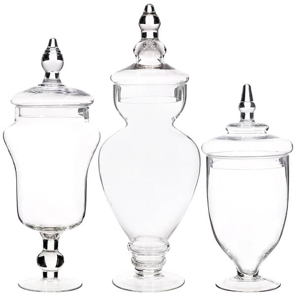  Mantello Glass Apothecary Jars with Lids- Set of 3 Jars for  Candy Buffet - Apothecary Jars for Bathroom, Candy Bar, Kitchen, Large :  Home & Kitchen